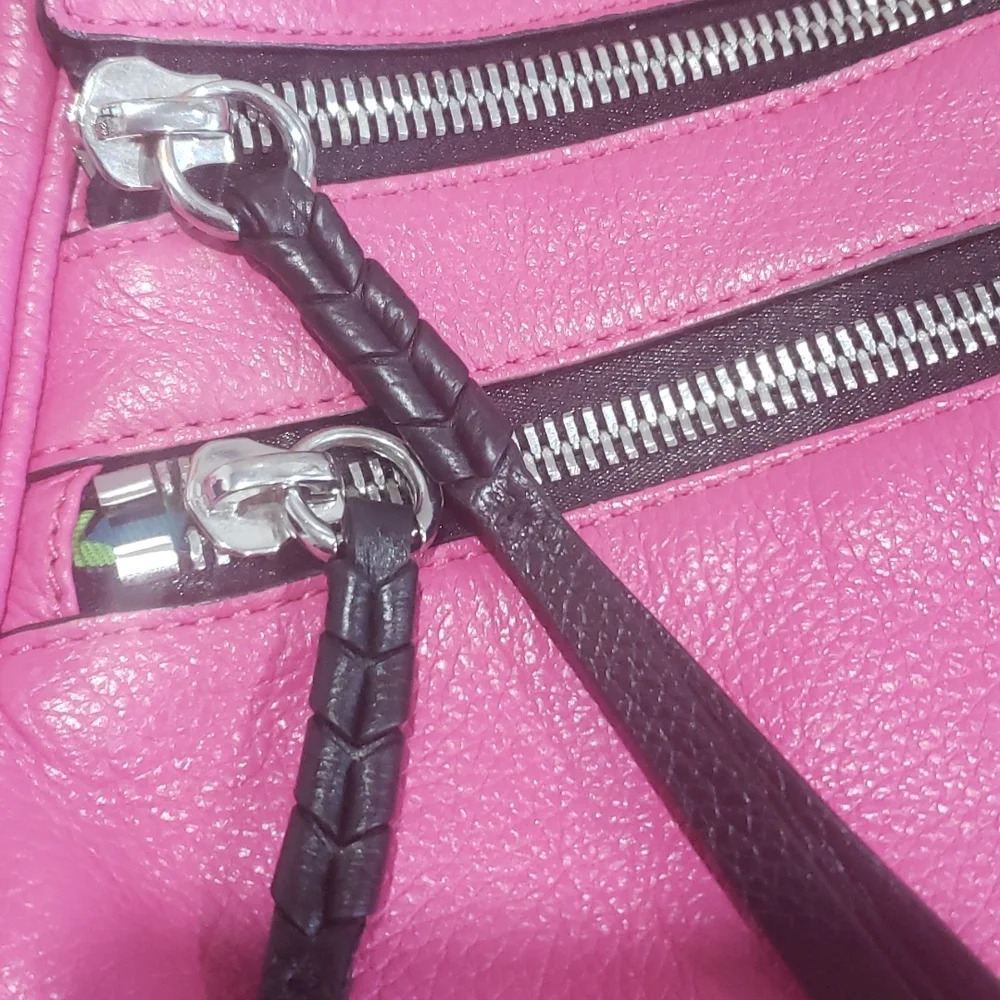 Oryany Pebbled Leather Crossbody Bag SilverJewelled Hardware Bright Pink 11x9" - Picture 4 of 9